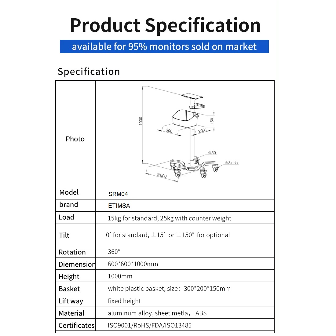 SOPORTE RODABLE PARA MONITOR DE SIGNOS VITALES